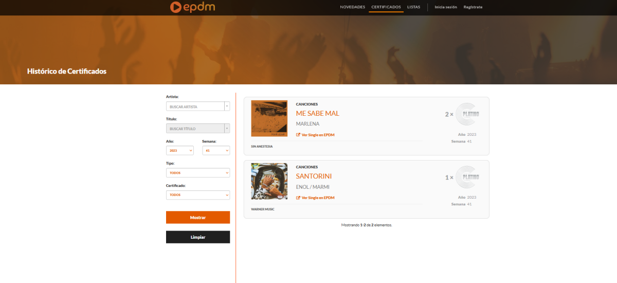 PROMUSICAE ACTIVATES NEW FUNCTIONS ON EL PORTAL DE MÚSICA (EPDM): AWARDS HISTORY AND OFFICIAL SALES CHARTS, AS WELL AS GROUPING BY GENRE OF NEW RELEASES