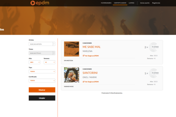 PROMUSICAE ACTIVATES NEW FUNCTIONS ON EL PORTAL DE MÚSICA (EPDM): AWARDS HISTORY AND OFFICIAL SALES CHARTS, AS WELL AS GROUPING BY GENRE OF NEW RELEASES